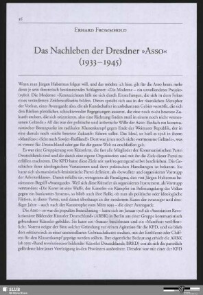 Das Nachleben der Dresdner "Asso" (1933-1945)