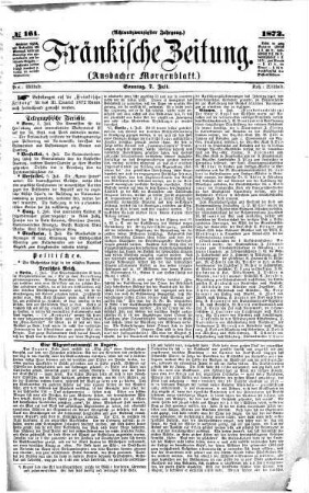 Fränkische Zeitung : Fränkische Tageszeitung ; amtliches Organ der NSDAP ; Amtsblatt aller Behörden. 1872,7/12 = Jg. 28