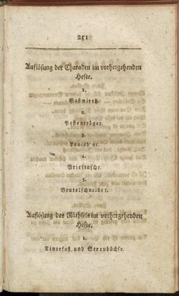 Auflösung der Charaden im vorhergehenden Hefte. - Charaden. - Räthsel.