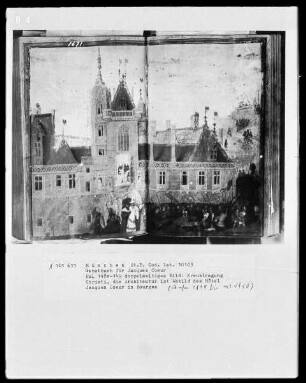 Lateinisches Gebetbuch mit Kalendarium — Kreuztragung Christi vor dem Stadtpalast des Jacques Coeur in Bourges, Folio 148verso-149recto