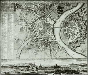 Plan von Dresden mit Stadtansicht von NO
