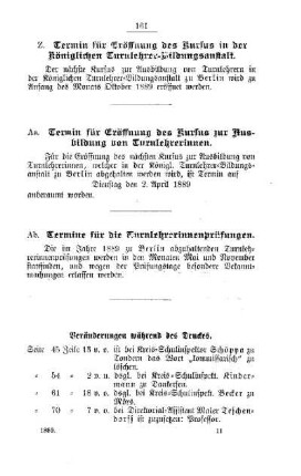 Termin für Eröffnung des Kursus in der Königlichen Turnlehrer-Bildungsanstalt