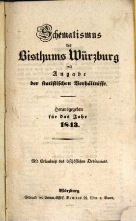 Schematismus der Diözese Würzburg. 1843