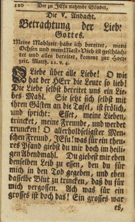 Die V. Andacht. Betrachtung der Liebe Gottes