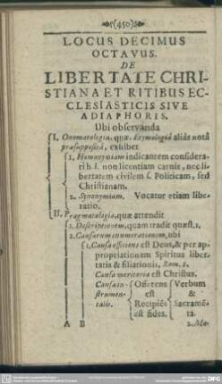LOcus Decimus Octavus. De Libertate Christiana Et Ritibus Ecclesiasticis Sive Adiaphoris