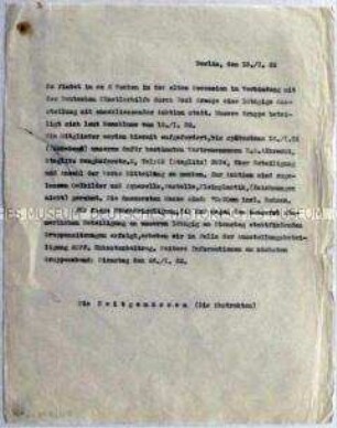 Durchschlag eines Rundschreibens der Künstlervereinigung "Die Zeitgemäßen" (Die Abstrakten) zu einer Kunstauktion - Sachkonvolut