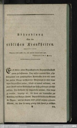 [Einleitung]. Abhandlung über die erblichen Krankheiten