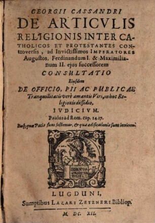 De Articulis religionis inter catholicos et protestantes Consultatio