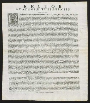 Rector Academiae Tubingensis, Lectori Sal.