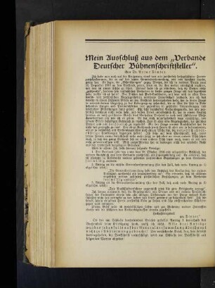 Mein Ausschluß aus dem "Verbande Deutscher Bühnenschriftsteller". Von Dr. Artur Dinter.