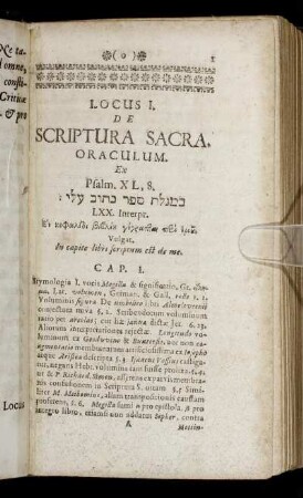 Locus I. De Scriptura Sacra.