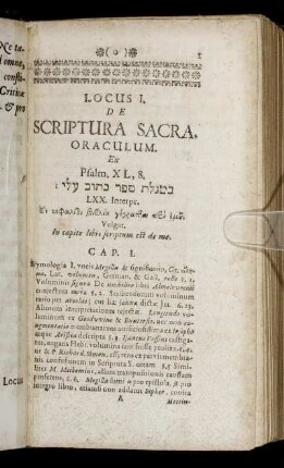 Locus I. De Scriptura Sacra.