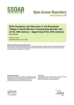 Birth Dynamics and Structure in the Romanian Village in North-Western Transylvania (former half of the 19th century – beginning of the 20th century)