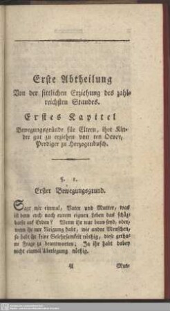 Erste Abtheilung, Von der sittlichen Erziehung des zahlreichsten Standes