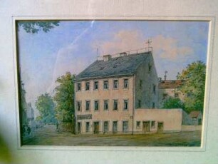 Abbildung eines Aquarells des Geburtshauses von Emil Alwin Gottschaldt (Maler unbekannt)
