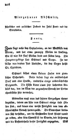 Vierzehnter Abschnitt: Physischer und politischer Zustand der Insel Zante und der Strophaden.