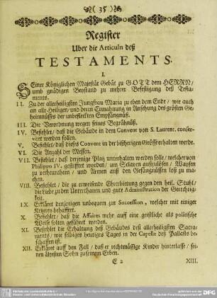Register Uber die Articuln deß Testaments