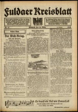 Erste Ausgabe vom Mittwoch, den 20. März 1918.