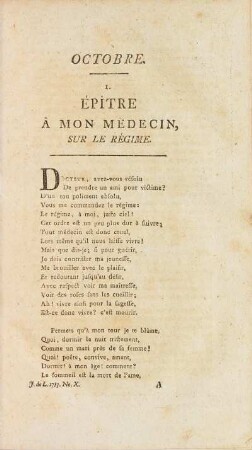I. Épître À Mon Médecin, Sur Le Régime.