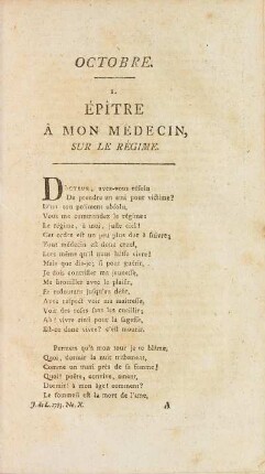 I. Épître À Mon Médecin, Sur Le Régime.