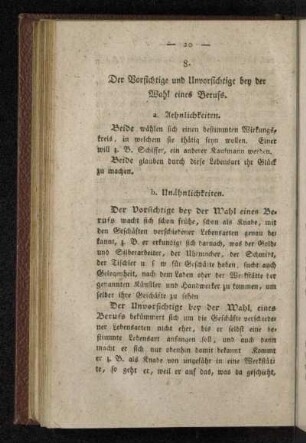 8. Der Vorsichtige und Unvorsichtige bey der Wahl eines Berufs.