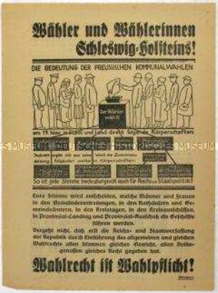 Aufruf zu den Stadtverordneten-, Kreis- und Provinziallandtagswahlen in Schleswig-Holstein 1929