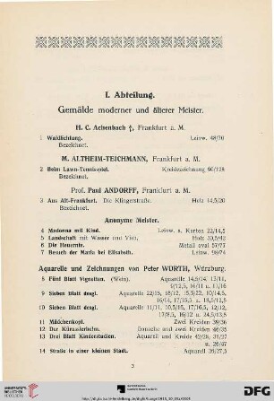I. Abteilung. Gemälde moderner und älterer Meister (Nr.1-210)
