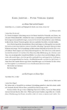 Karl Jaspers- Piper Verlag (1960)