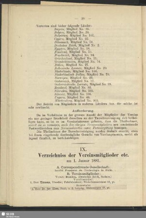 IX. Verzeichniss der Vereinsmitglieder etc. am 1. Januar 1881