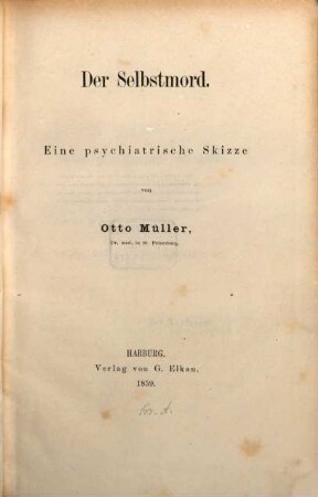 Der Selbstmord : Eine psychiatrische Skizze