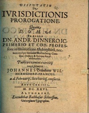 Disputatio De Ivrisdictionis Prorogatione