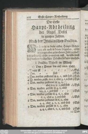 Die Erste Haupt-Abtheilung der Regel Detri in gantzen Zahlen. Nach der Italiänischen Practica.