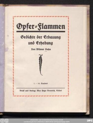 Opfer-Flammen : Gedichte der Erbauung und Erhebung
