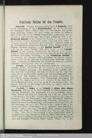 Praktische Notizen für den Fremden