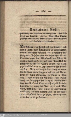 Neunzehntes Buch. Fortsetzung der Geschichte der Geographie. Das Reisebuch von Pegoletti. Oberic, Mandeville, Clavijo, Josephat Barbaro und andere Reisende des vierzehnten und funfzehnten Jahrhunderts