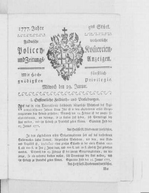 5tes Stück, Ausgabe vom 29. Januar 1777