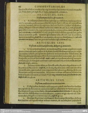 Articulus LXXI. Testium auditio, exploratio, diligensque annotatio