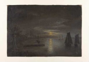 H. Allmers: Fluss bei Nacht (kl. Ölstudie)