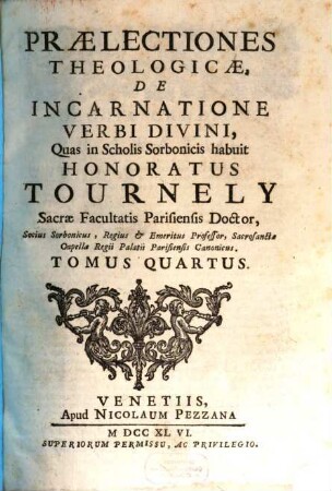 Praelectiones Theologicae, De Incarnatione Verbi Divini