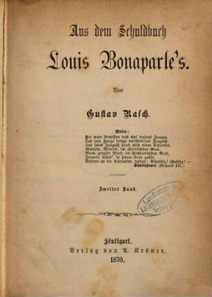 Aus dem Schuldbuch Louis Bonaparte's : Von Gustav Rasch, 2