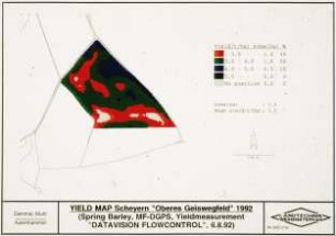 Yield Map Scheyern "Oberes Geiswegfeld" 1992 (Spring Barley; MF-DGPS; Yield Measurement "DATAVISION FLOWCONTROL", 6.8.1992)