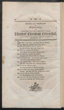 Thränen der Dankbarkeit am Begräbnißtage des Hochehrwürdigen und Hochgelahrten Herrn Theodor Christoph Lilienthal