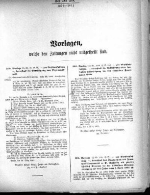 Anlage: ad No. 38 (279-281.), Vorlagen, welche den Zeitungen nicht mitgetheilt sind