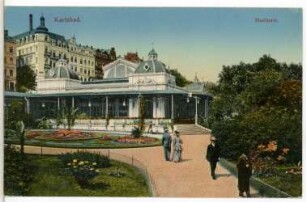Karlsbad. Stadtpark mit Kurpavillon : Karlsbad. Kurpavillon der Parkkolonnade, auch Gartenkolonnade (1880; F. Fellner, H. Helmer) im Dvořák-Park