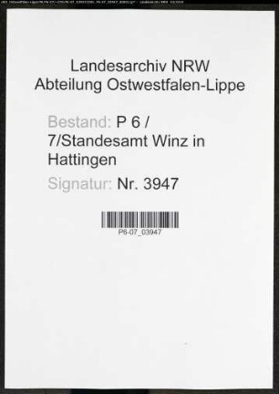 Sterberegister Standesamt Winz in Hattingen