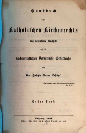 Handbuch des Katholischen Kirchenrechts mit besonderer Bezugnahme auf Osterreich und mit Rücksicht auf Deutschland. 1