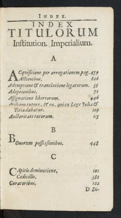 Index Titulorum Institution. Imperialium.