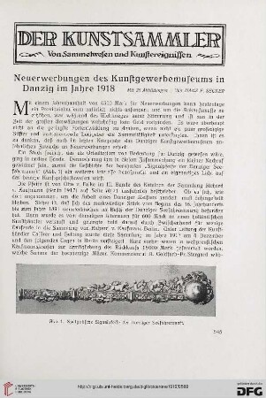 11.1919: Neuerwerbungen des Kunstgewerbemuseums in Danzig im Jahre 1918