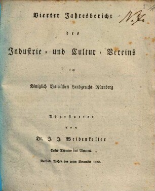 Jahresbericht des Industrie- und Kultur-Vereins im Königlich Bairischen Landgericht Nürnberg. 4. 1823