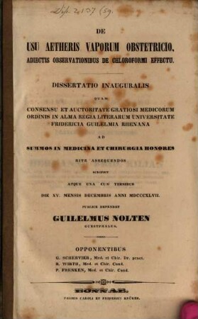 De usu aetheris vaporum obstetricio, adiectis observationibus de chloroformi effectu